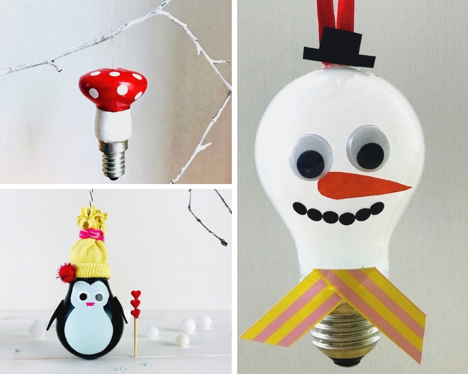 DIY Weihnachtsschmuck, Gluehlampen, basteln, Upcycling