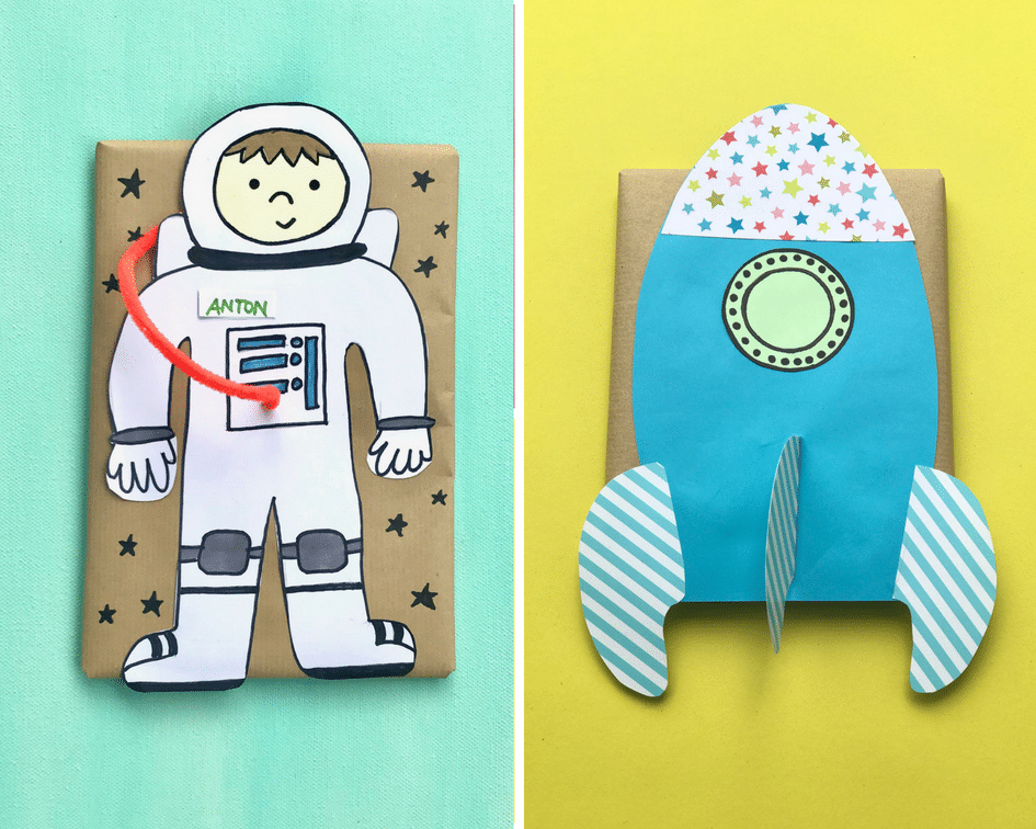 Geschenkverpackung für den Kindergeburtstag – 12 kreative und originelle Verpackungsideen 6 geschenkverpackung-astronaut-geburstag-kindergeburtstag-weltraumparty-upcycling-kinder