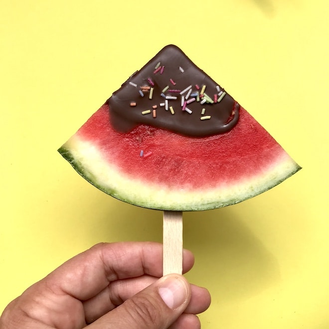 Schneller Partysnack fuer Kinderparty, Essen Kindergeburtstag, Melone am Stiel