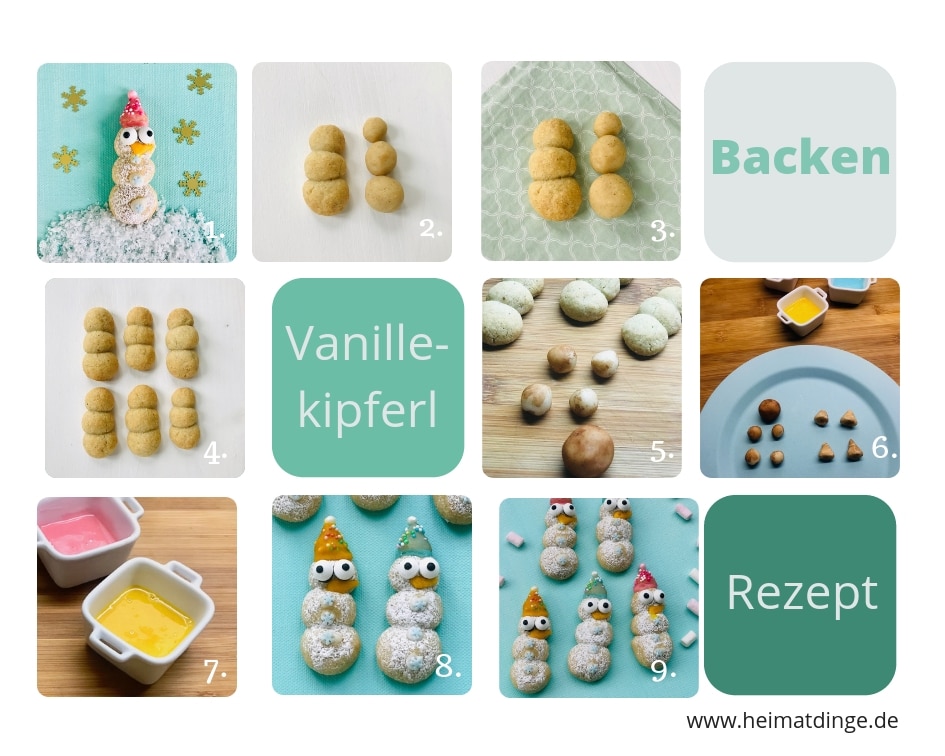 Weihnachtsplätzchen backen, Vanillekipferl backen, Rezept für Kinder, Schneemann, Rezept, Anleitung
