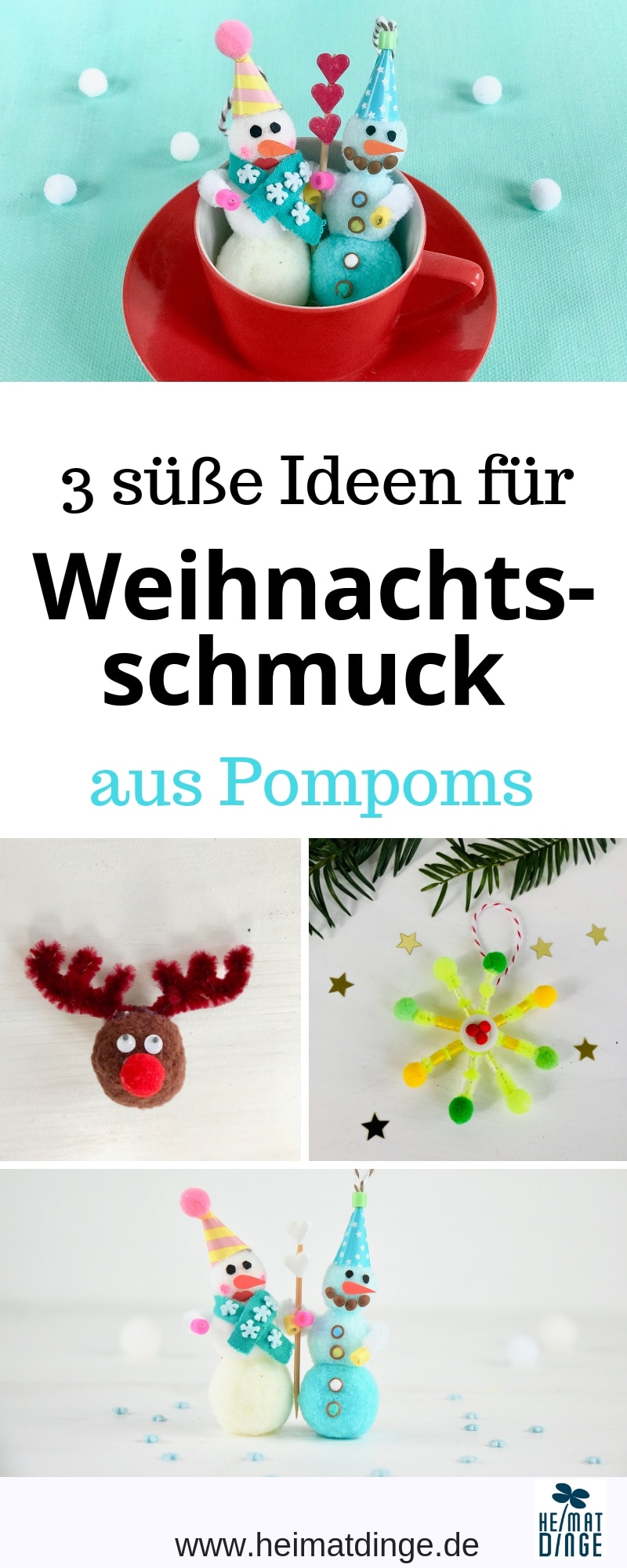 Weihnachtsbasteln mit Kindern zum Advent: 3 einfache Ideen 13 Basteln mit Pompons, Schneemaenner, selber machen