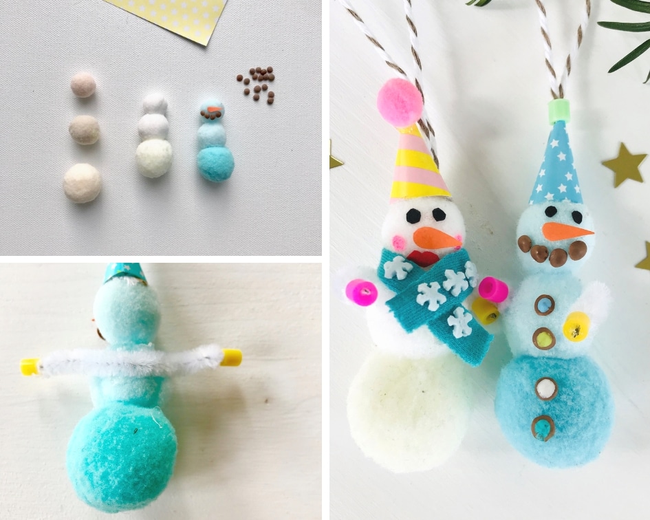 Weihnachtsbasteln mit Kindern zum Advent: 3 einfache Ideen 5 Weihnachtsdeko mit Kindern basteln, Weihnachtsschmuck Pompoms, Schneemann Anleitung