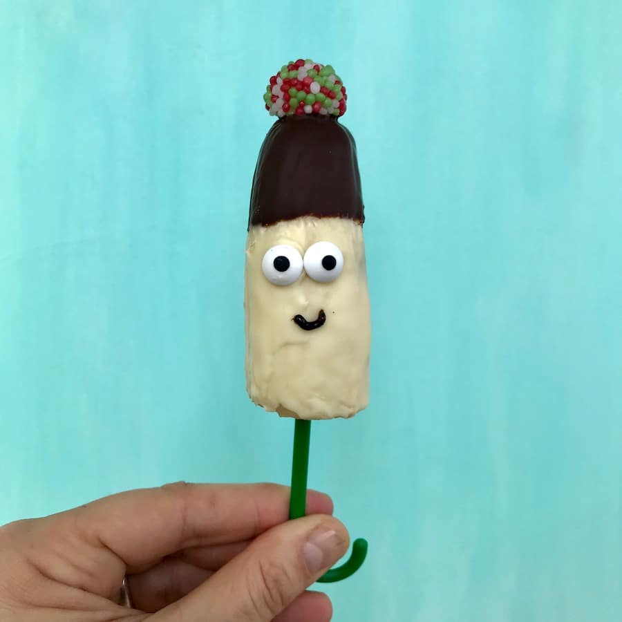 Schokobanane mit rotem Bommel, Kindergeburtstag, Kindersnack