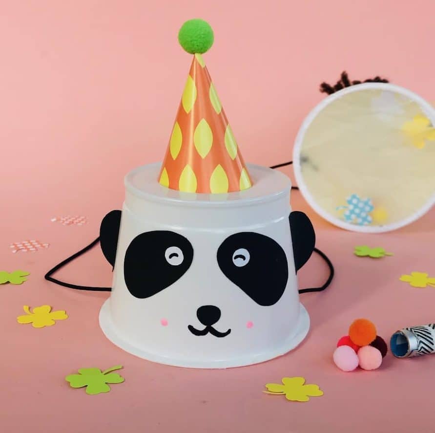 Partyhut basteln, Pandabaer, Spiele für Kindergeburtstag, Kinderfasching,