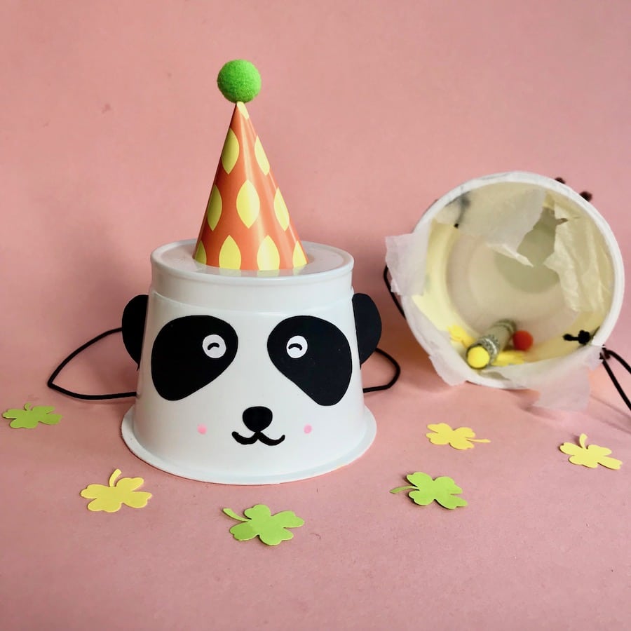 Partyhuetchen basteln, Spielidee für Kindergeburtstag, Pandabär, Kindergeburtstag, Upcycling
