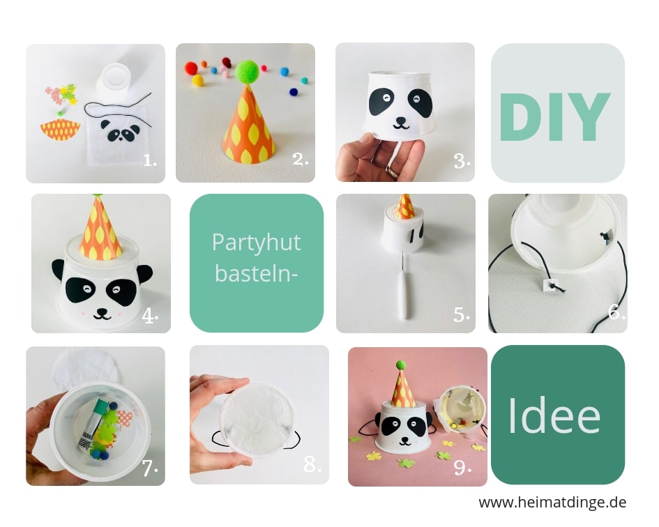 Partyhuetchen basteln, Partyhut aus Joghurtbecher, Anleitung, Kindergeburtstag, Upcycling fuer Kinder