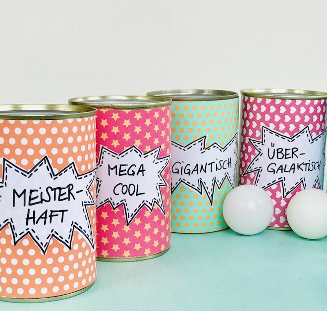 Dosenwerfen fuer Kinder, Geburtstagsparty Ideen, basteln, Upcyclingidee