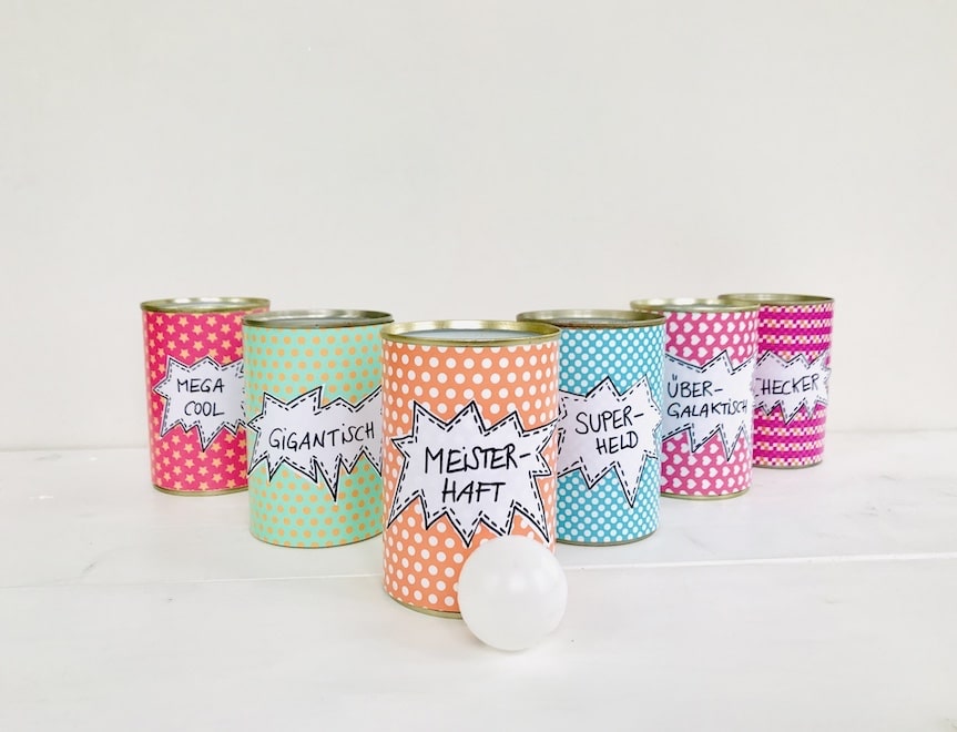 Dosenwerfen, Kindergeburstag, basteln, Upcyling fuer Kinder