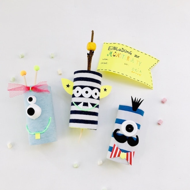 Monsterparty, Einladungskarte basteln, Kindergeburtstag, Kinderpartyfeuerwerk