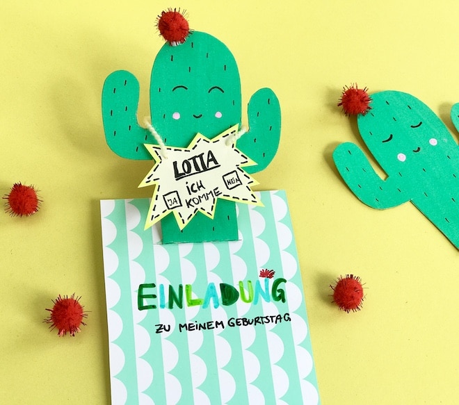 Kaktus Party, Einladung basteln, Upcyling fuer Kinder