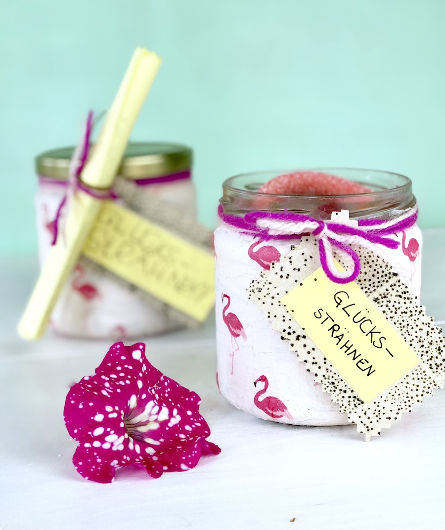 Geschenk fuer Lehrer basteln, Serviettentechnik, Geschenk im Glas