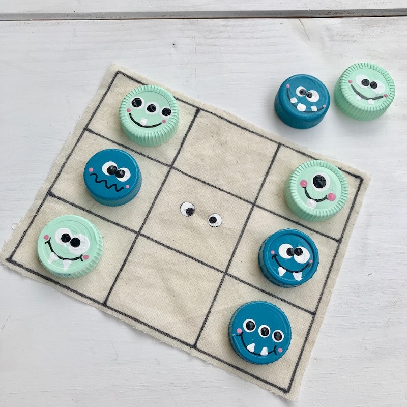 Spiele selber basteln, Tic Tac Toe selber machen, umweltfreundliches Reisespiel
