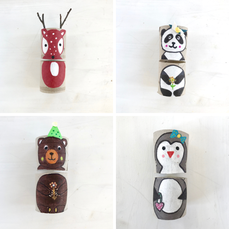 Tierparty, Steckspiel aus Klorollen, Tiere basteln