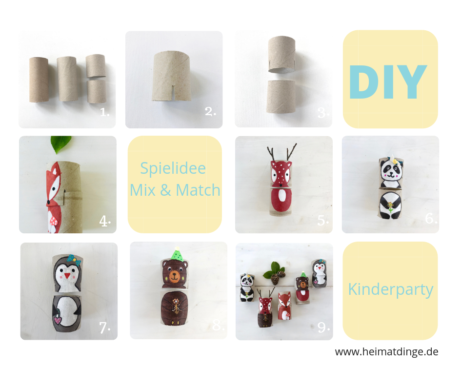 Kindergeburtstag Spiele, Mix & Match aus Klorollen, Tierparty Spiel, Anleitung