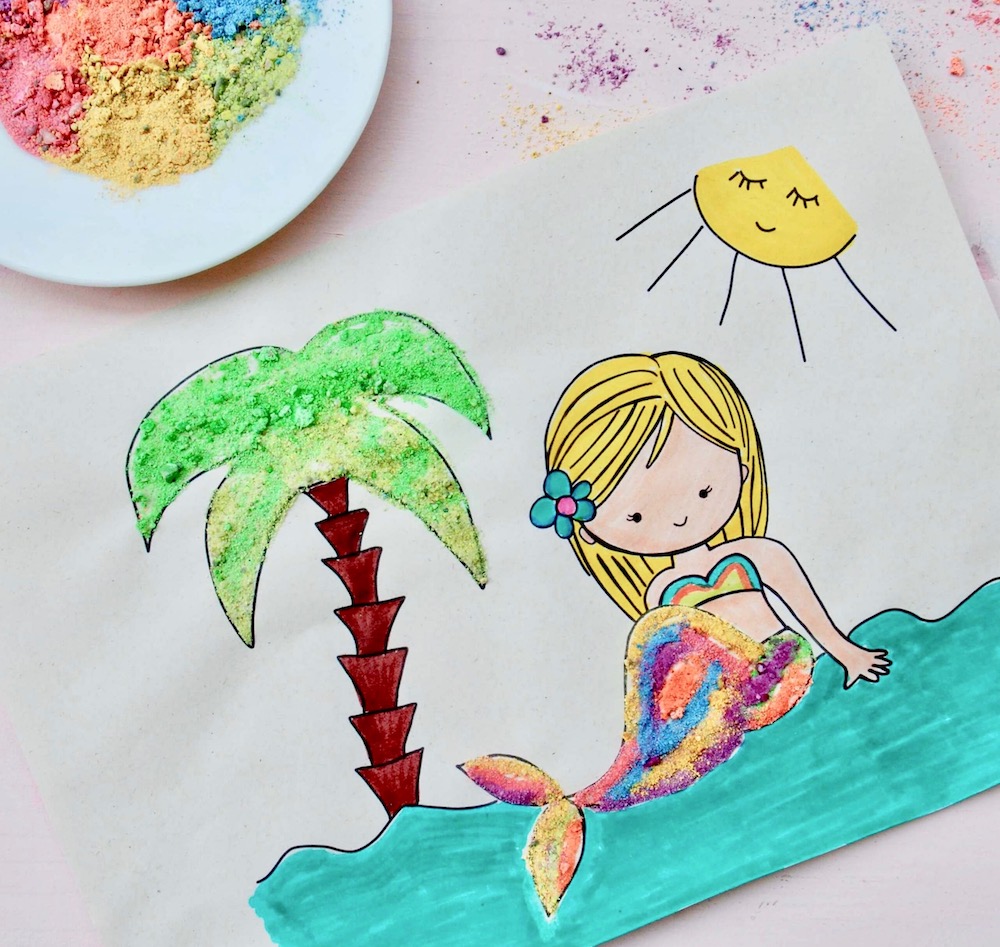 basteln-mit-sand-sandbilder-basteln-meerjungfrau-vorlage