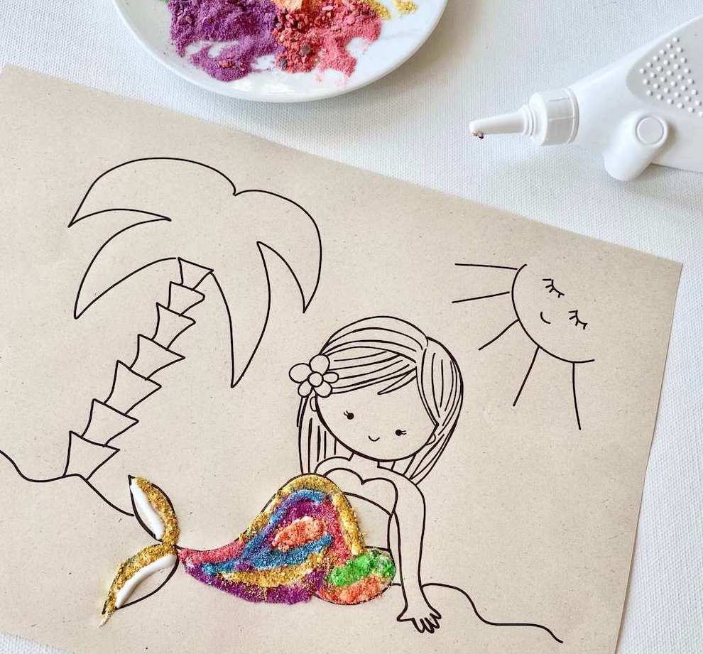 sandbilder-basteln-meerjungfrau-vorlage