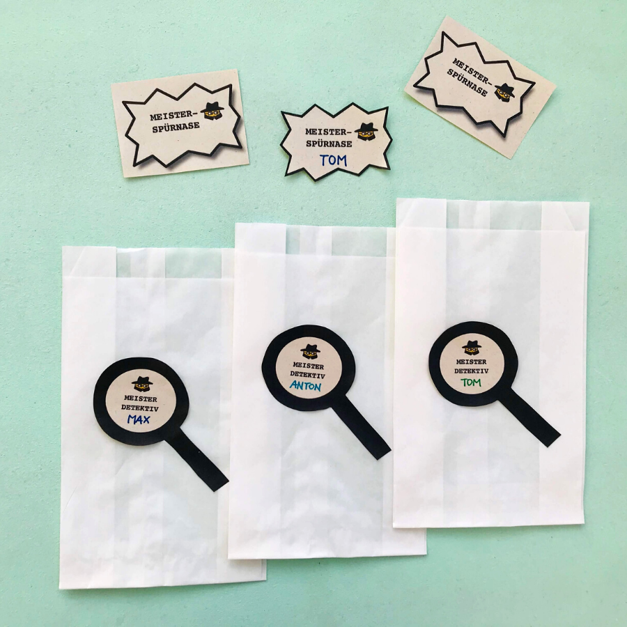 Detektiv Geburtstag planen leicht gemacht 9 detektiv-party-mitgebseltuete-selbermachen-diy-etiketten