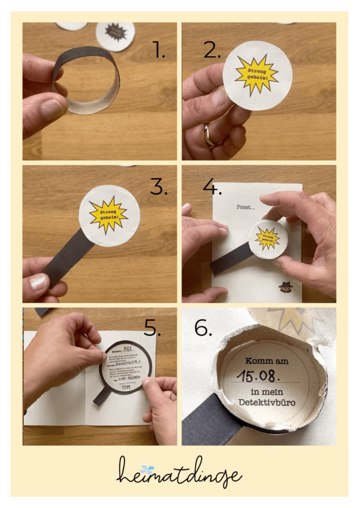 Detektiv Geburtstag Einladung als Lupe mit Vorlage 4 detektiv-geburtstag-einladung-vorlage-basteln-heimatdinge