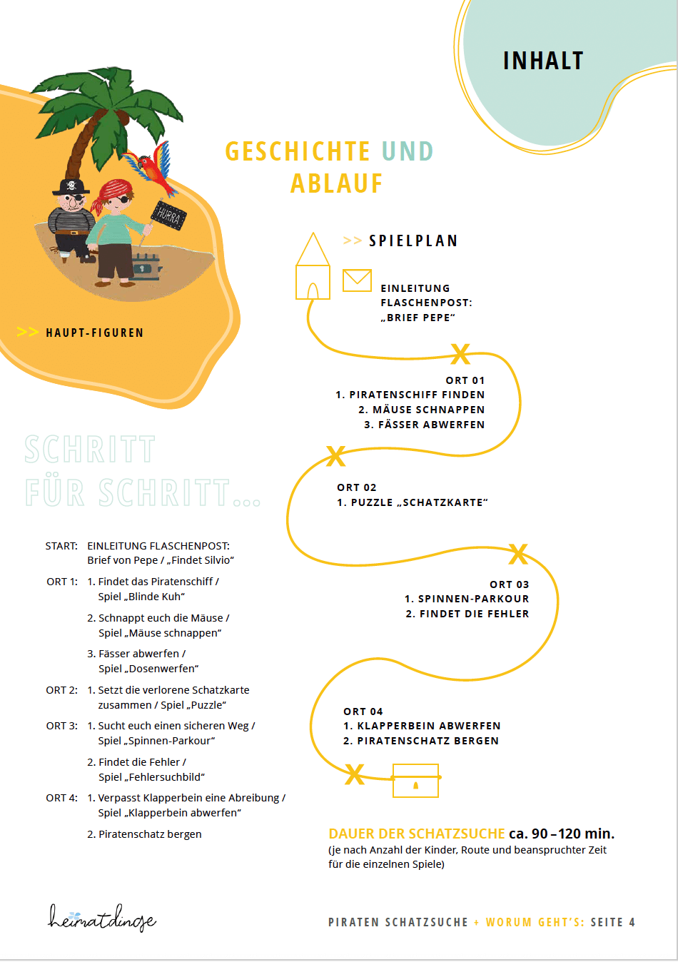 Piraten SCHATZSUCHE mit Geschichte, Aufgaben, Rätseln und Spielen, 4-7 Jahre / PDF-Vorlage 3 piraten-schatzsuche-inhalt