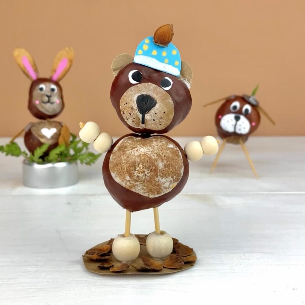 kastanientiere-basteln-kastanienfiguren-herbst-bastelideen-kastanien-kinder-baer