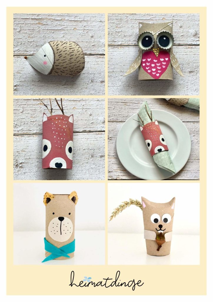 kreatives-basteln-mit-kindern-herbst-waldtiere-klorollen-basteln-herbst-ideen-eule-baer-igel-eichoernchen- reh