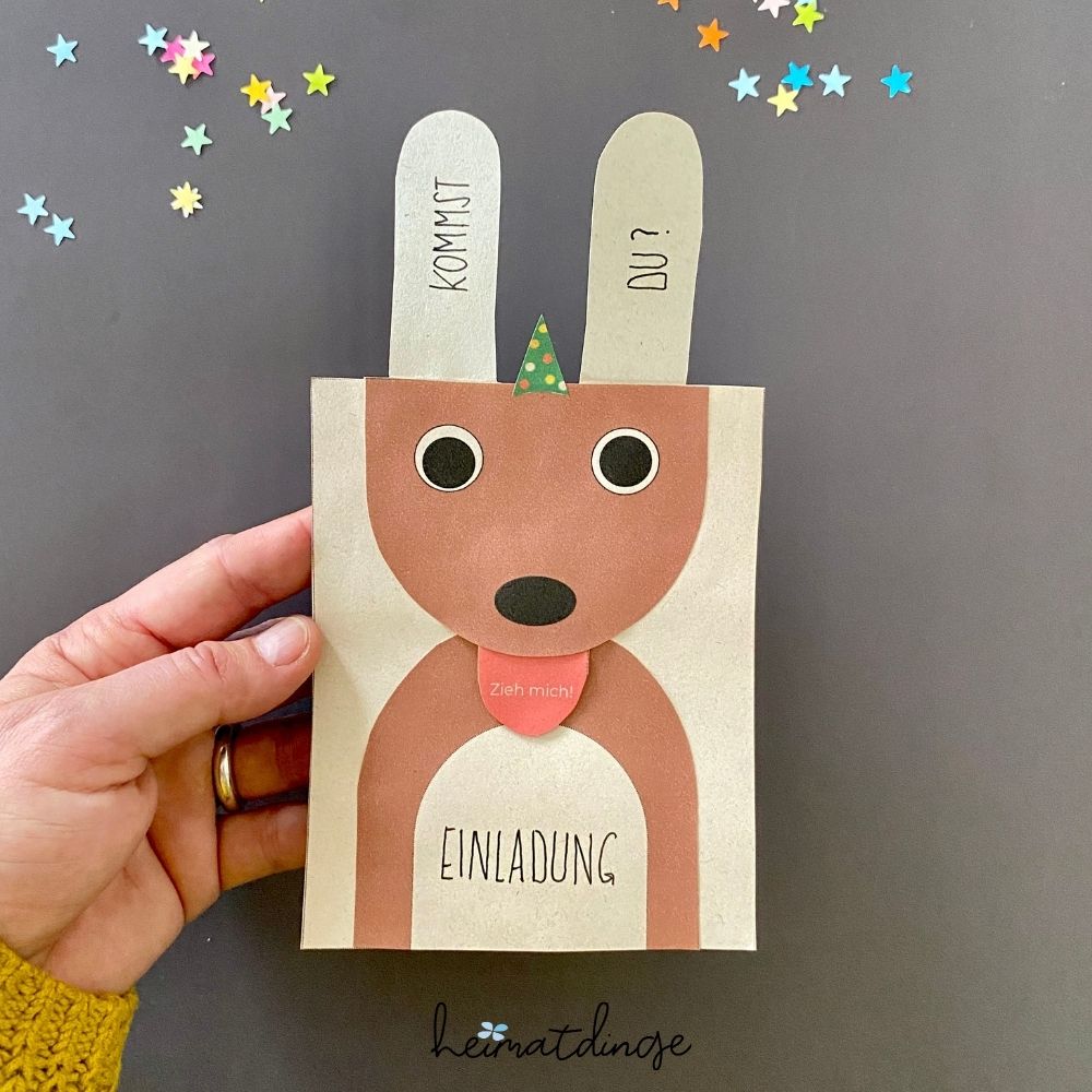 Einladung für den Kindergeburtstag basteln 10 einladung-kindergeburtstag-basteln-hund-vorlage