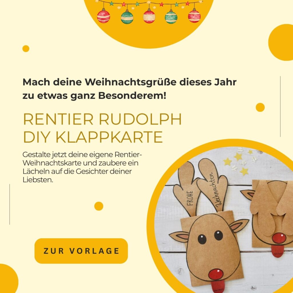 weihnachtskarte mit kindern basteln - rentier rudolph vorlage