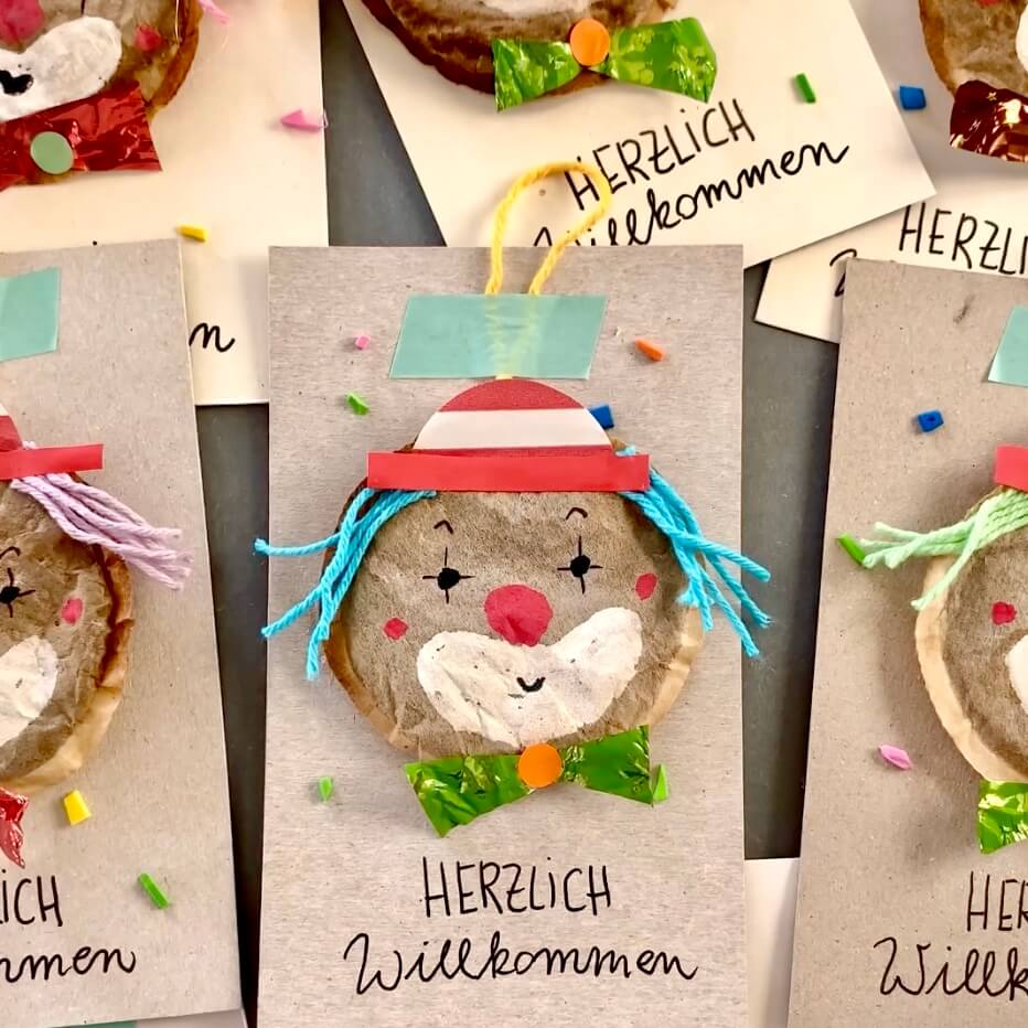Upcycling Clown basteln 9 clown-kaffeepads-basteln