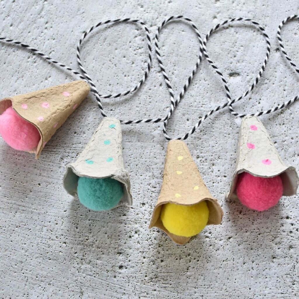 sommergirlande mit eierkartons basteln