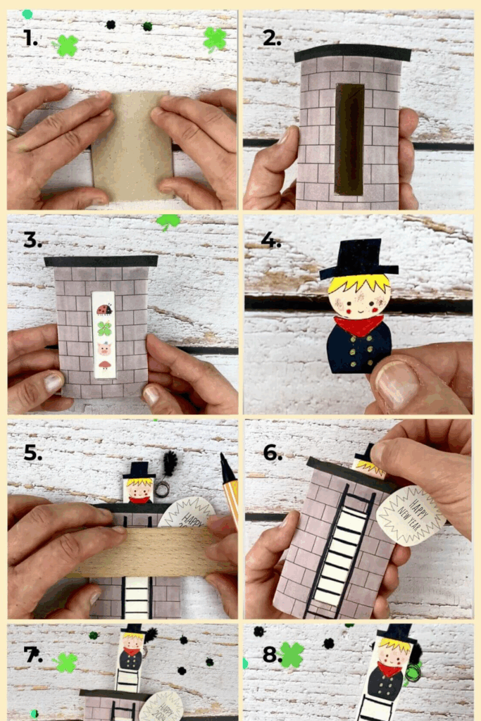 Niedliche Neujahrskarte mit Schornsteinfeger basteln 4 neujahrskarte aus klorolle basteln