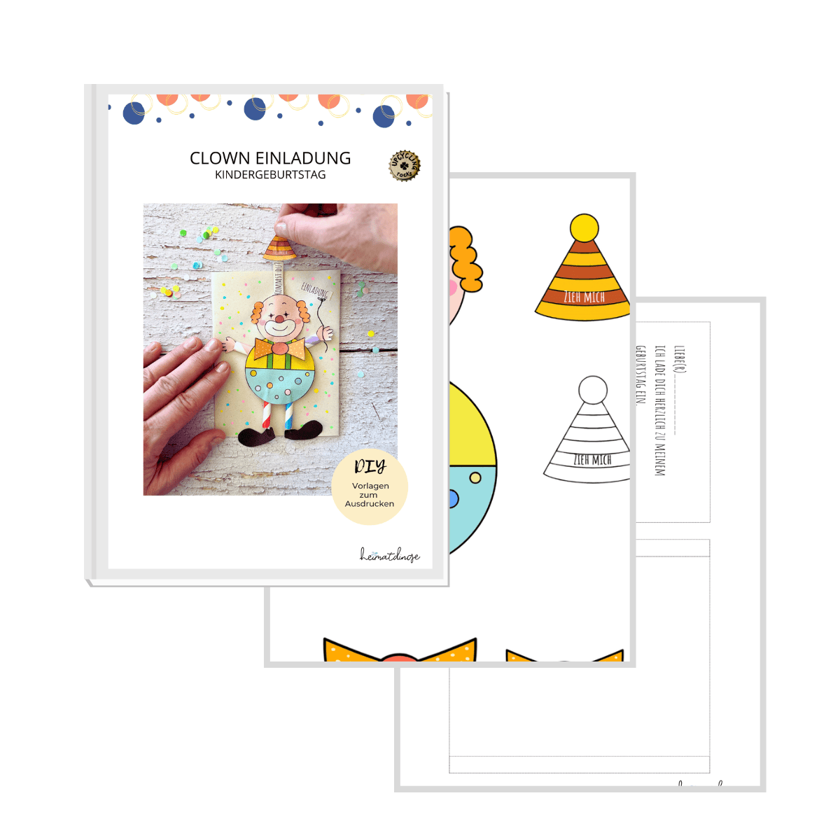 DIY Clown Einladung basteln/ PDF-Vorlage 4 Clown Einladungskarte Beispiele Vorlage zum Ausdrucken