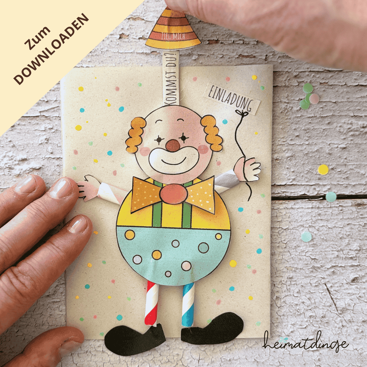 DIY Clown Einladung basteln/ PDF-Vorlage 1 Clown Einladung zum Basteln Vorlage
