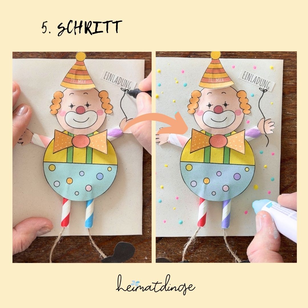 DIY Clown Einladung basteln/ PDF-Vorlage 2 clown einladung schrittanleitung