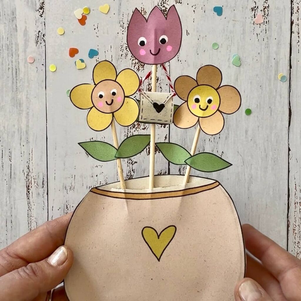 DIY Muttertagskarte mit Blumen zum Ausdrucken und Basteln mit Kindern