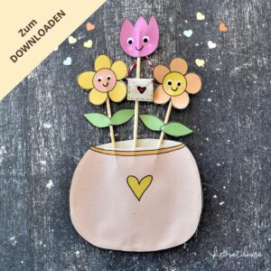 DIY Muttertagskarte mit Blumen zum Ausdrucken und Basteln mit Kindern