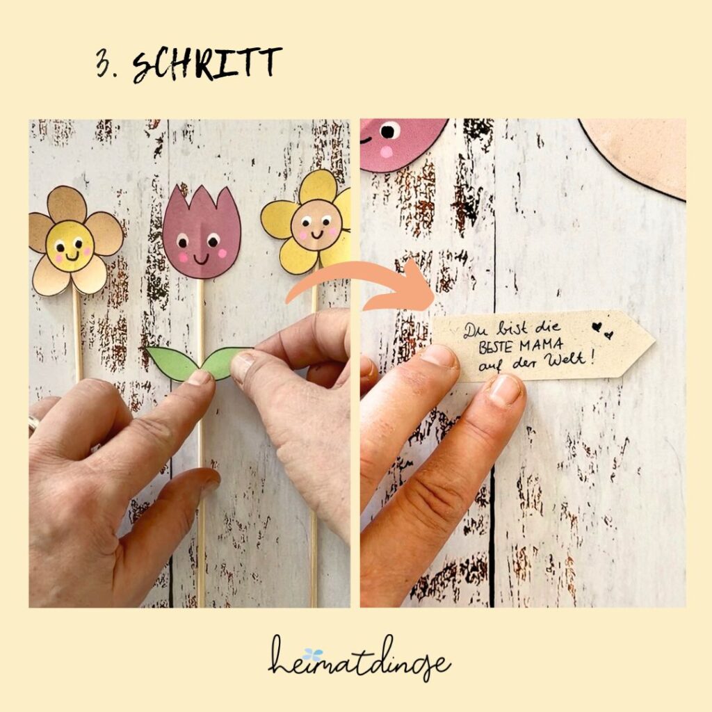 Karte zum Mutttertag oder Geburtstag mit Blumen in Vase mit Vorlage basteln Schritt 3