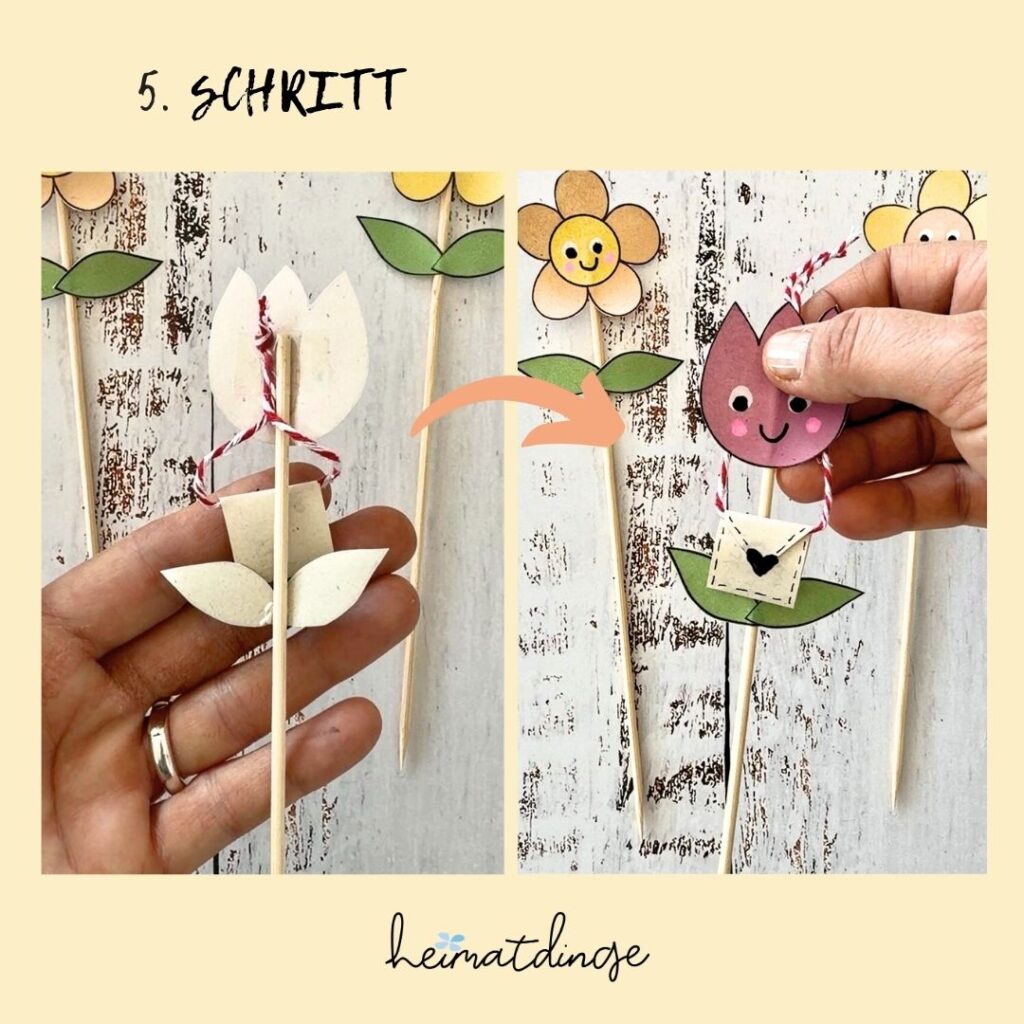 Karte zum Mutttertag oder Geburtstag mit Blumen in Vase mit Vorlage basteln Schritt 5